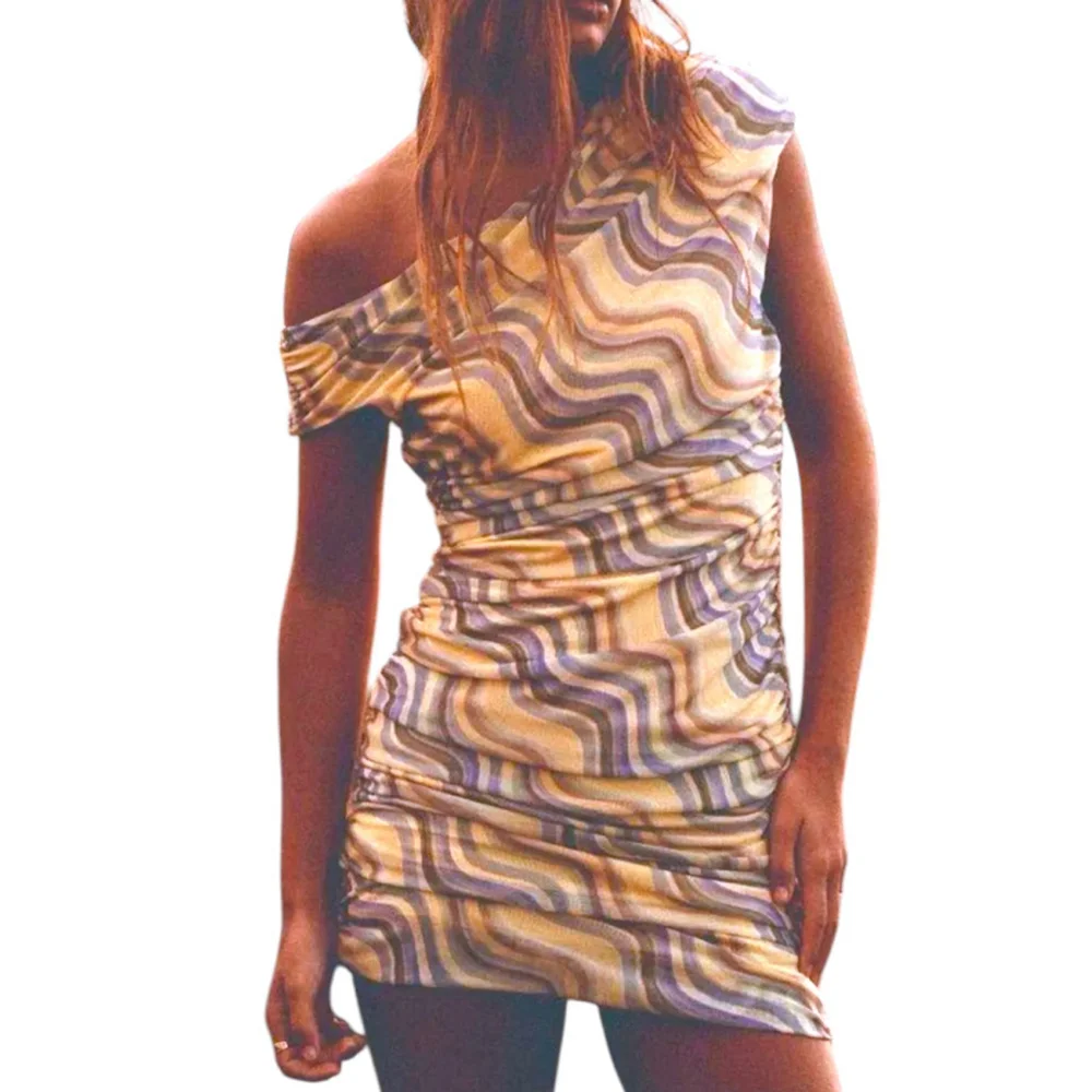 Zara mesh abstract, mini dress Asymmetrical off the Shoulders Zigzag New Size S